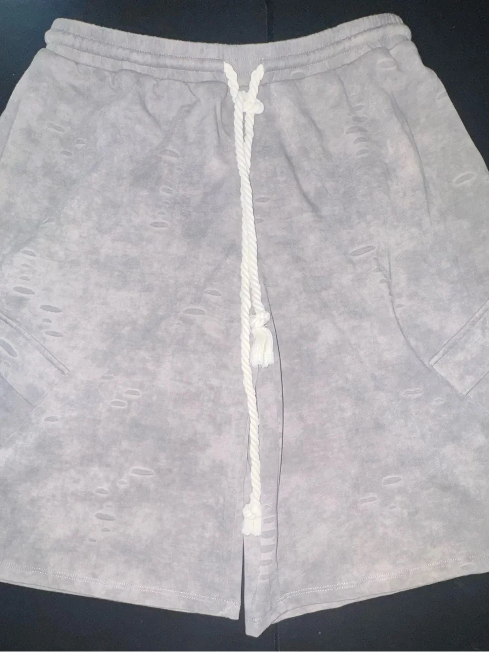 Light Gray Distressed Drawstring Shorts - Picture 1 of 1